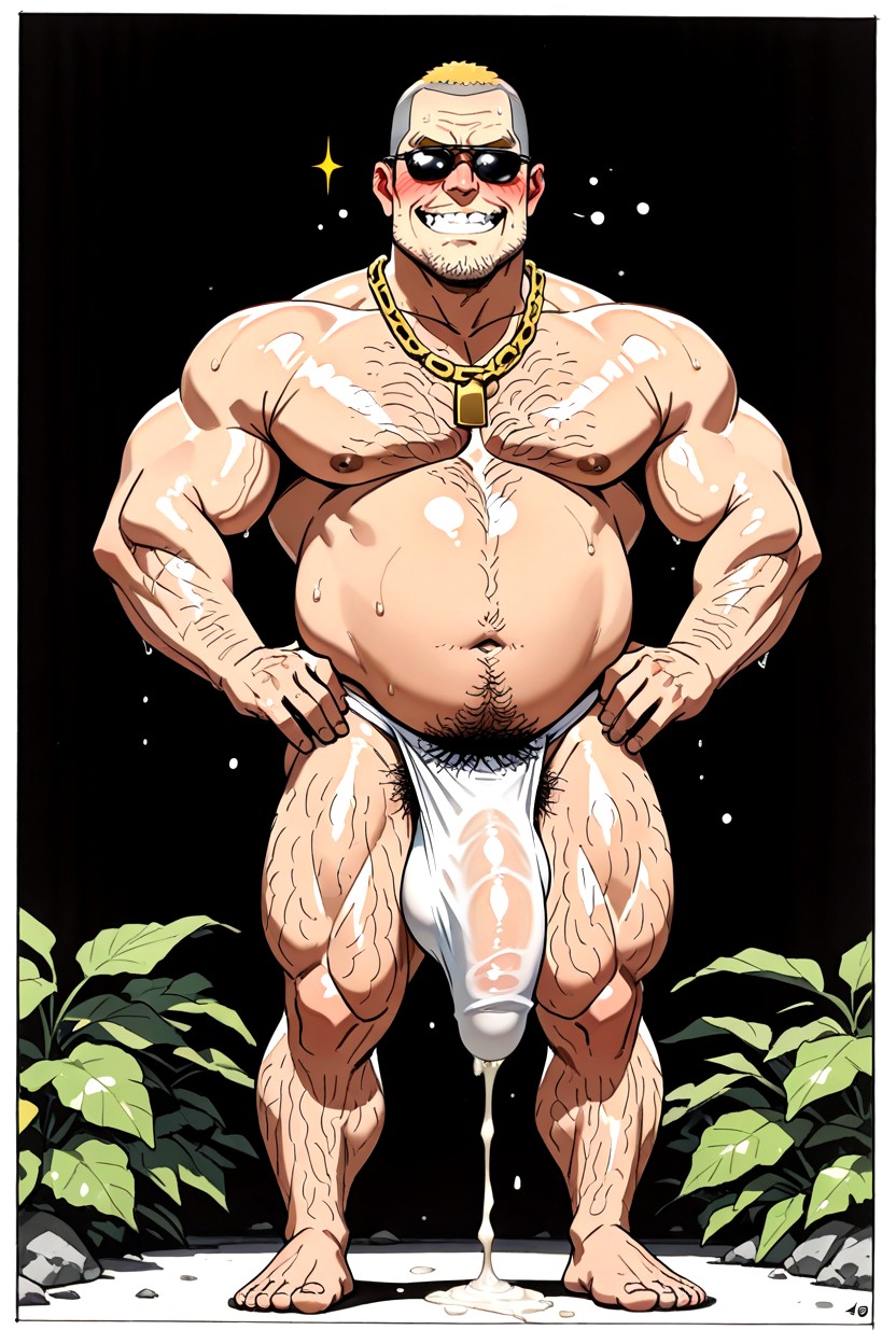 腰に手を当てる, 胸毛, Burlap Jockstrap Material ゲイAIポルノ