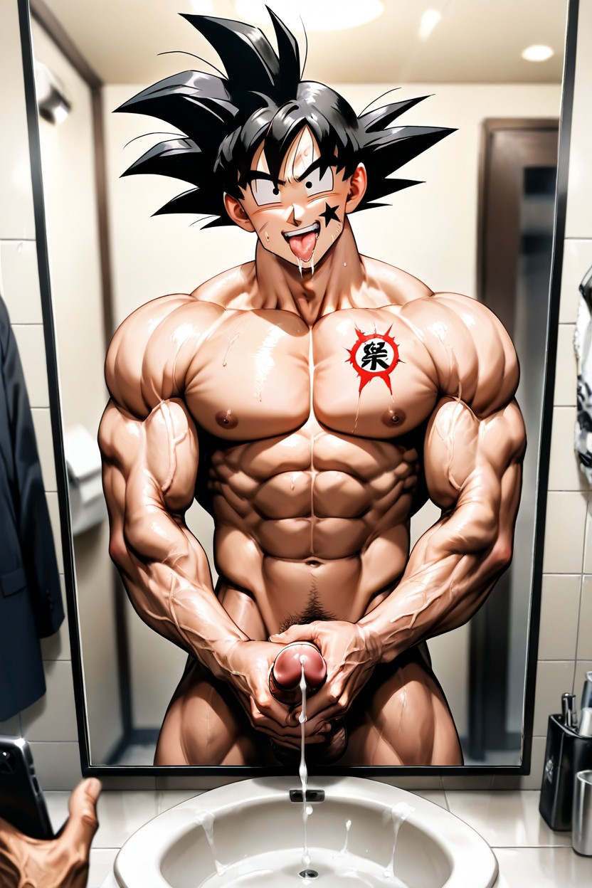 Deeply Carved -pack Abs, Bright Fluorescent Toilet Lighting, Eyes Rolled Back 게이 AI 포르노