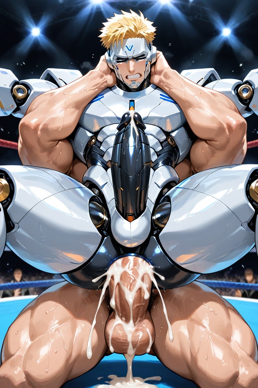 매우 짧은 머리, 금색, Metallic Silver Body With Silver Helmet 게이 AI 포르노