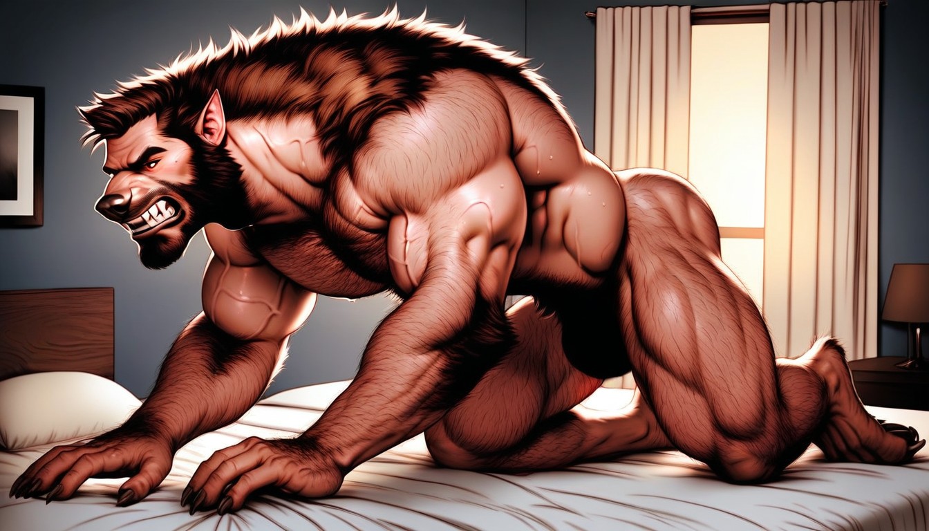 짧은 머리, Veins Bulging, Masculine And Wolfish Facial Features 게이 AI 포르노