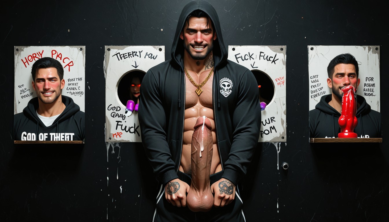 God Of Fuck, Pulling Up Hoodie, Hair Pornografia gay com IA