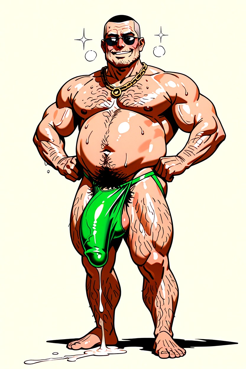 Extra Large Penis Bulge, Wearing G-string Camo Thong In Green Camo Color That Sits Low, 廣角 AI同性戀黃片