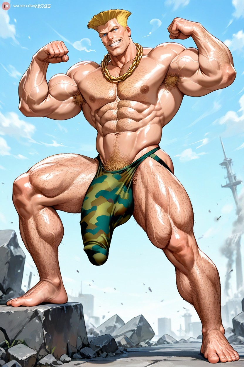 Slingshot Jockstrap, Tan Skin, Penis Hanging To Knee AI Gay Porn