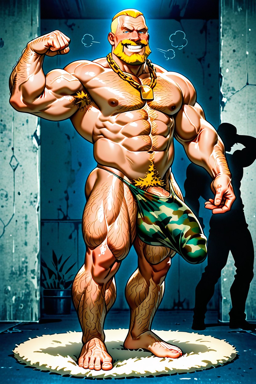 Gold Chain Around Neck, Tan Skin, Excessive Hairy Chest AI Gay Porn