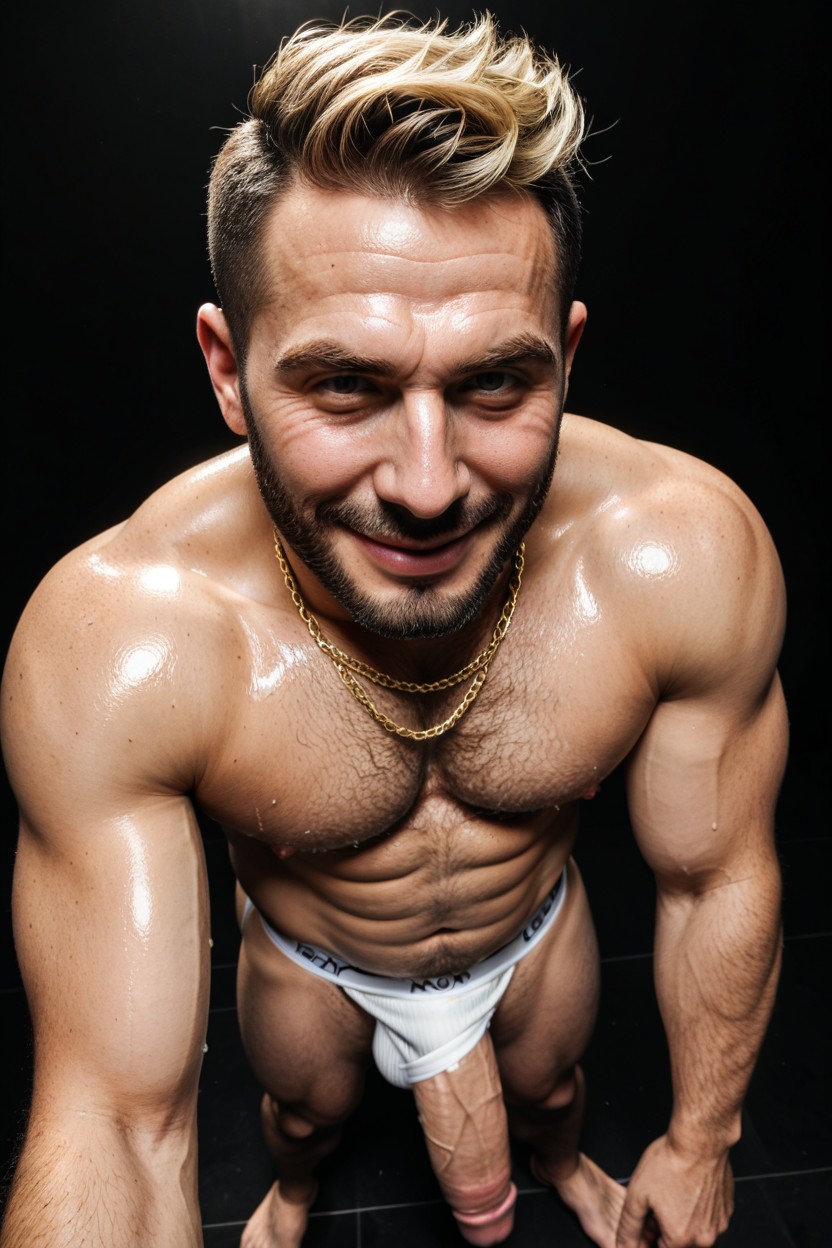 Multiple Penis Length By, Excessively Hairy Belly, Naked Besides White Jockstrap ゲイAIポルノ