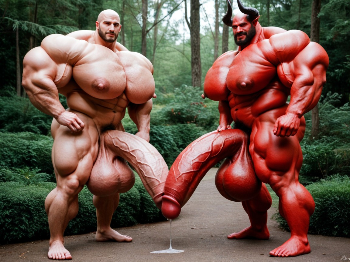 Hyper Massive Oversized Muscles, Massive Muscles, Red Skin Pornografia gay com IA
