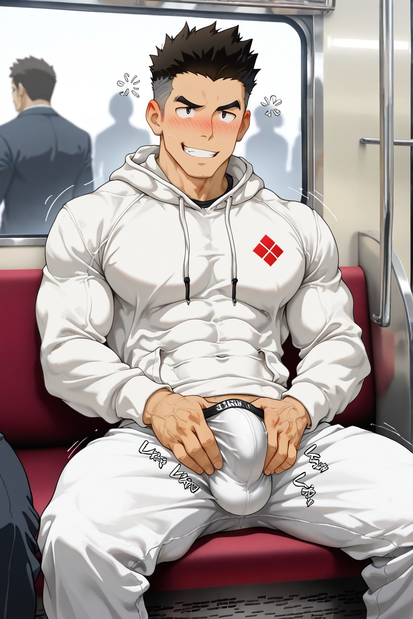 +, V-shaped, Penis Bulge On Leg AI Gay Porn