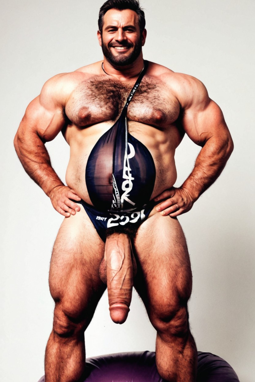 Masculine Face, Extremely Hairy Body, No Background Props AI同性戀黃片