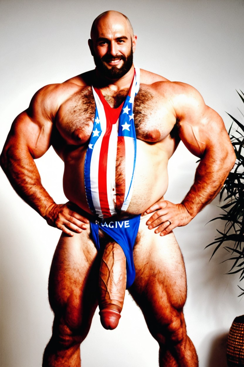 Vista Frontal, Luz Suave, Hairy Muscles Pornografia gay com IA
