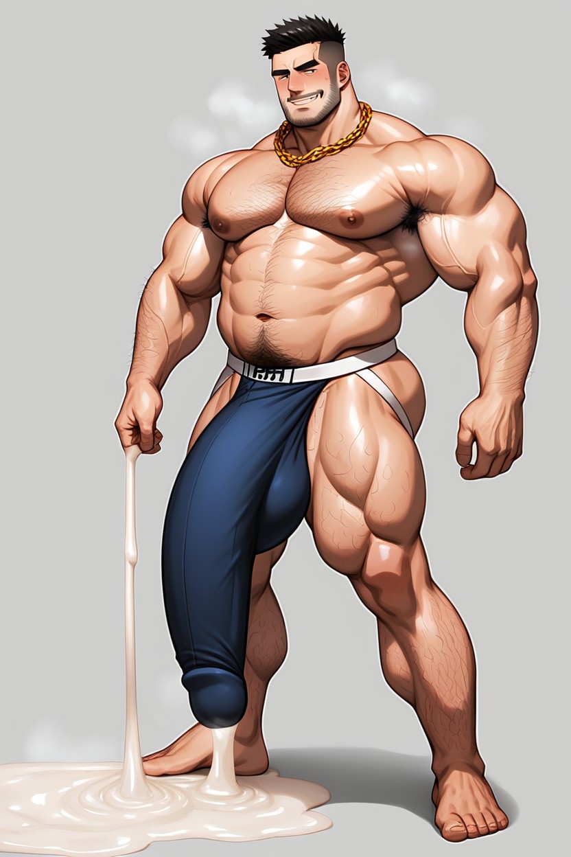 Невероятно Длинный Гиперпенис, Realistic White Jockstrap, Excessive Body Hair ИИ гей порно