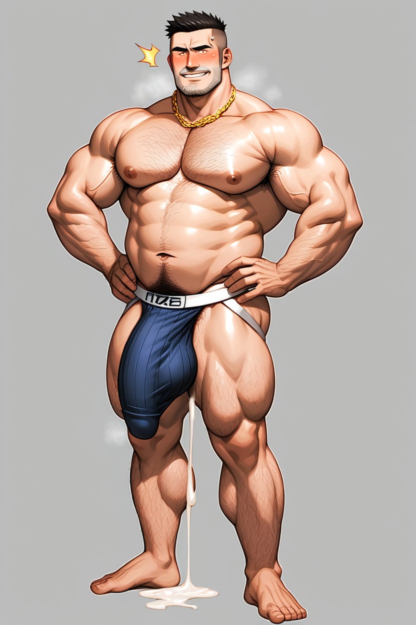 벌거벗은, 엉덩이에 손 포즈, 엄청나게 긴 하이퍼 페니스 게이 AI 포르노