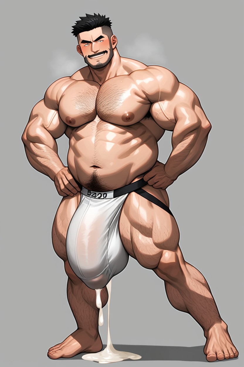 대머리, 단순 배경, 음경 돌출 게이 AI 포르노