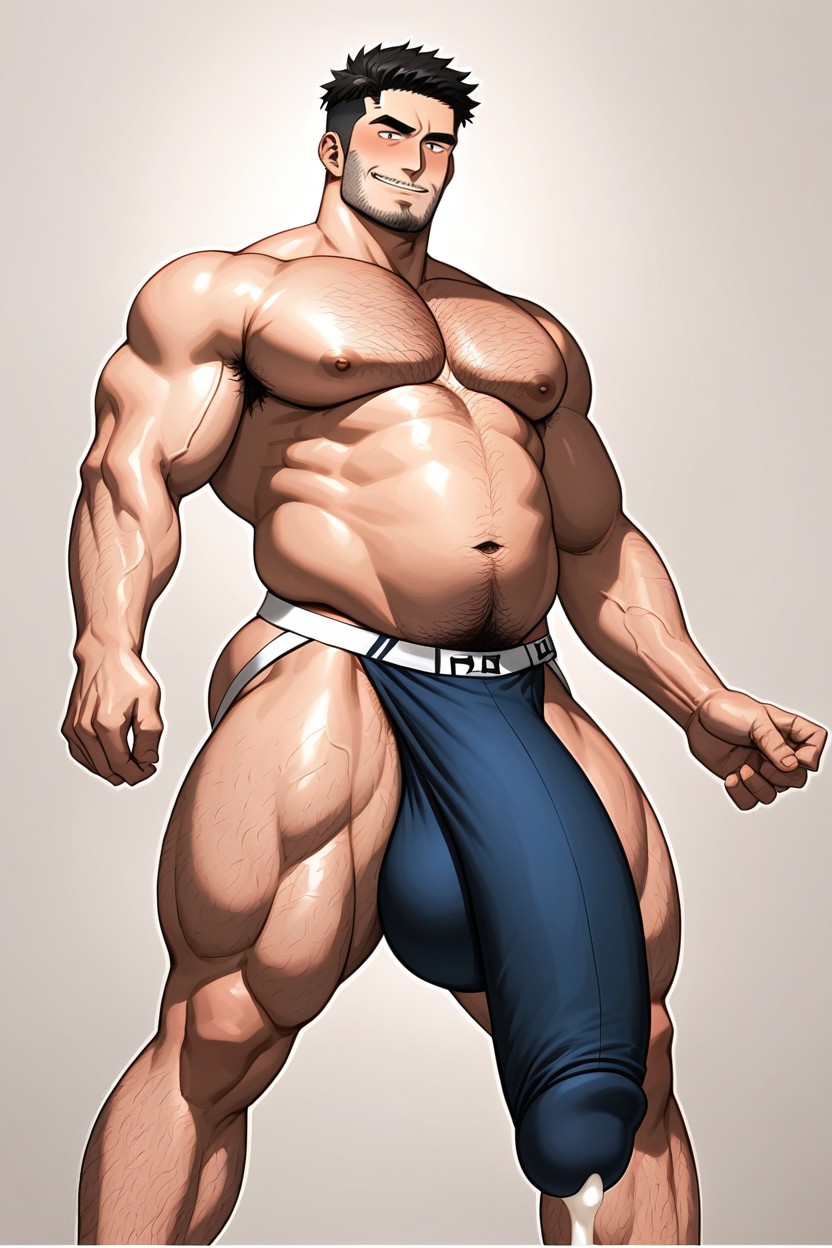 Hands On Hips, Standing, Penis Bulge Sagging Excessively Far Down To Floor AI Gay Porn