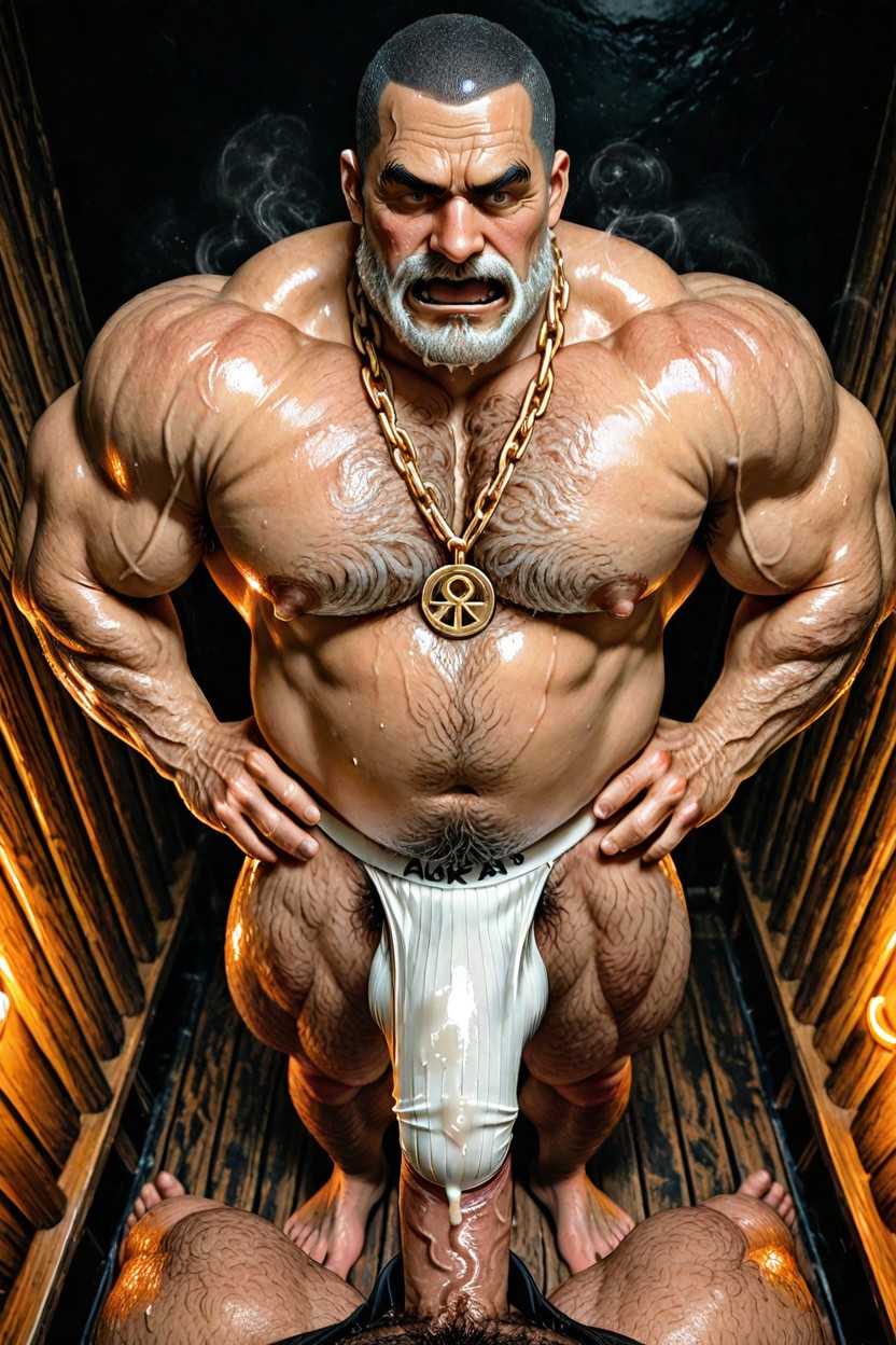 难以置信的超长阴茎, Strong Jaw, Penis Bulge Is Always Covered By Stretching White Fabric From Jockstrap Hanging Down Very Low AI同性恋黄片