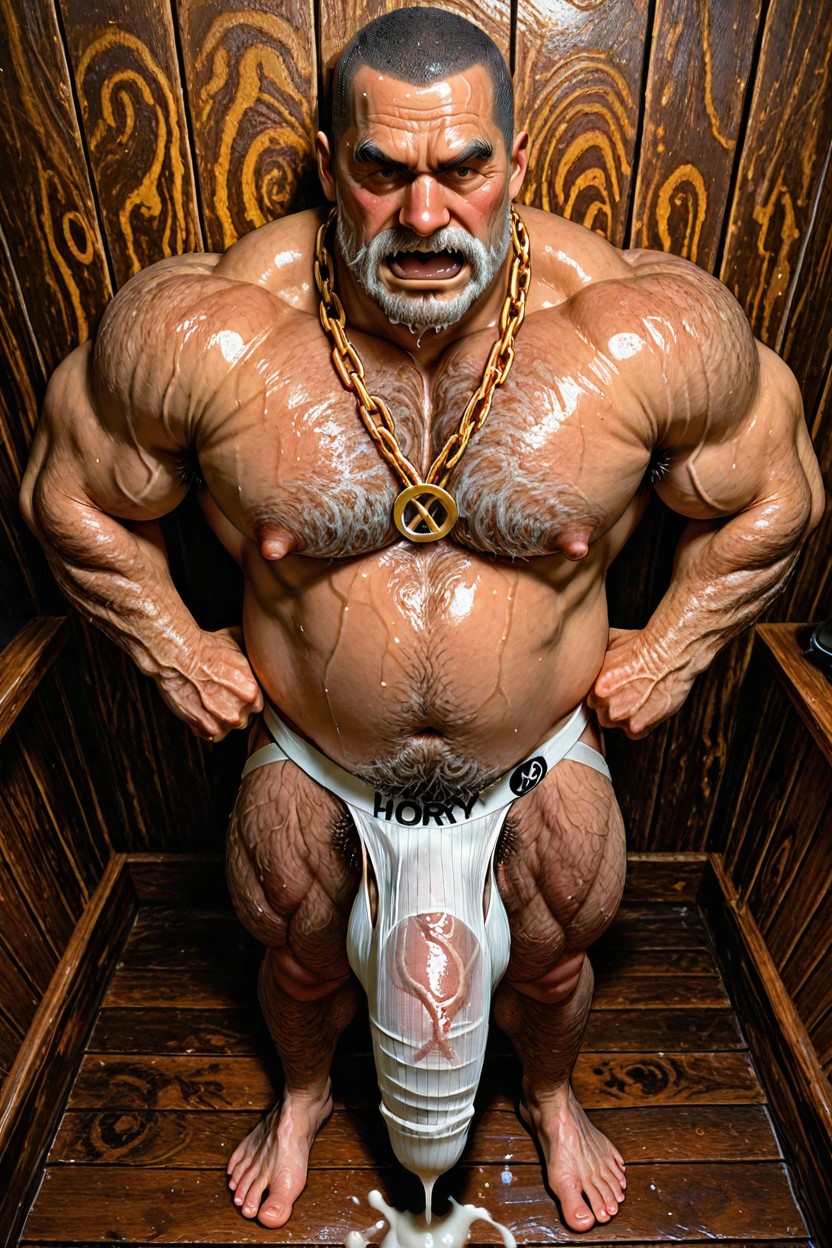Wet, Corpulent Belly, Penis Does Not Poke Out Of Jockstrap ゲイAIポルノ