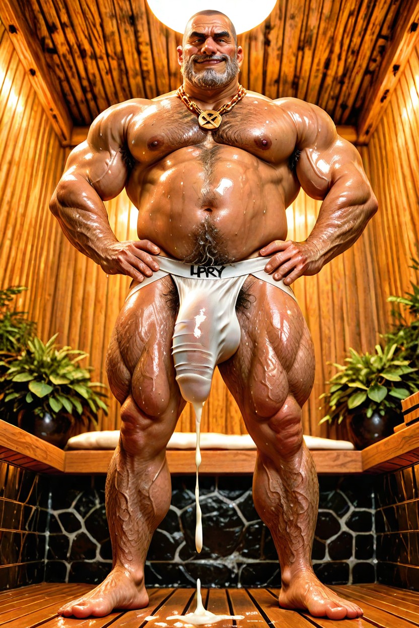 Extra Large Penis Bulge, Corpulent Belly, 엉덩이에 손 포즈 게이 AI 포르노