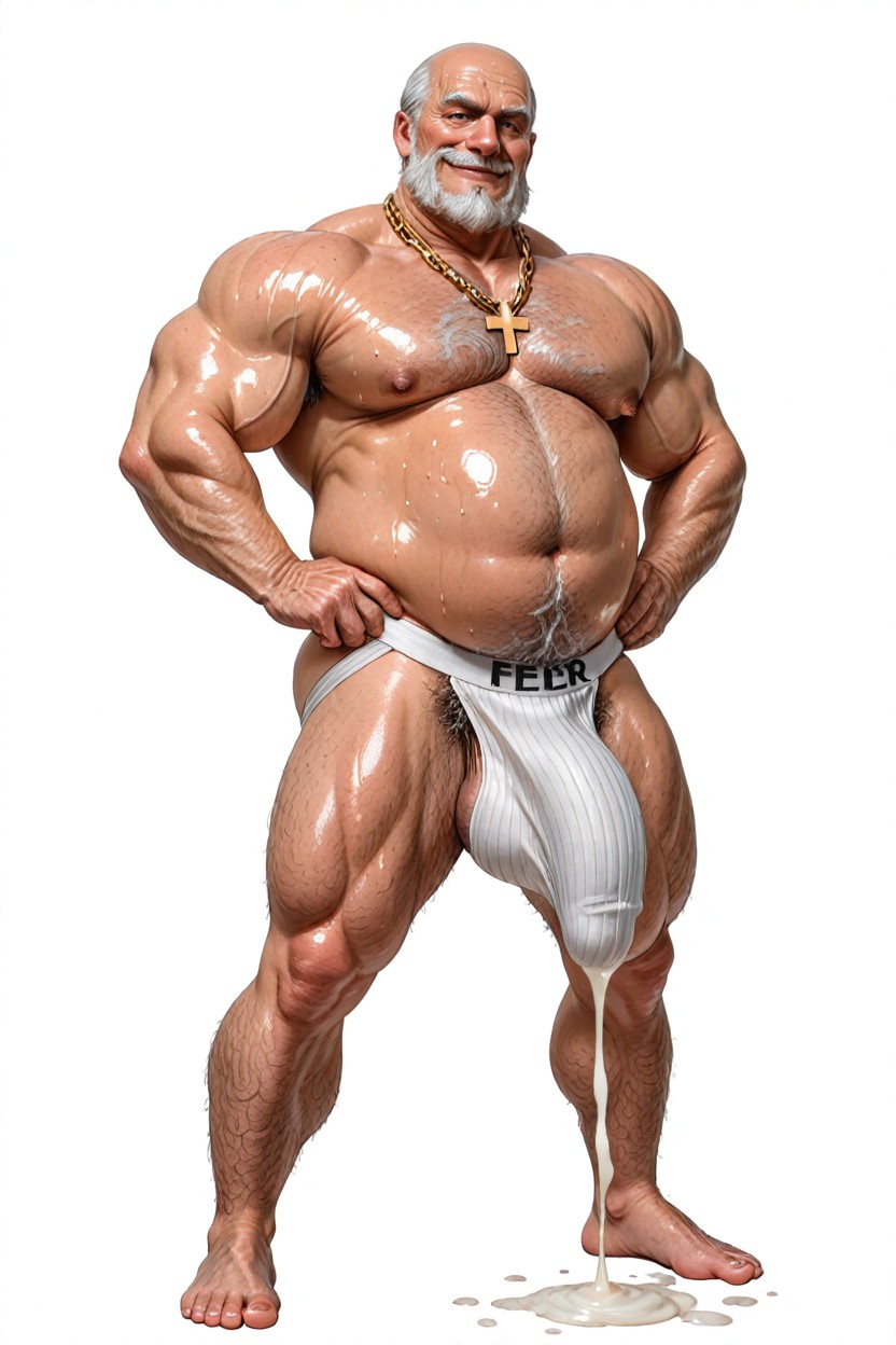 丸刈り, Filled White Cum Bubble At Tip Of Penis Bulge, 口ひげ ゲイAIポルノ