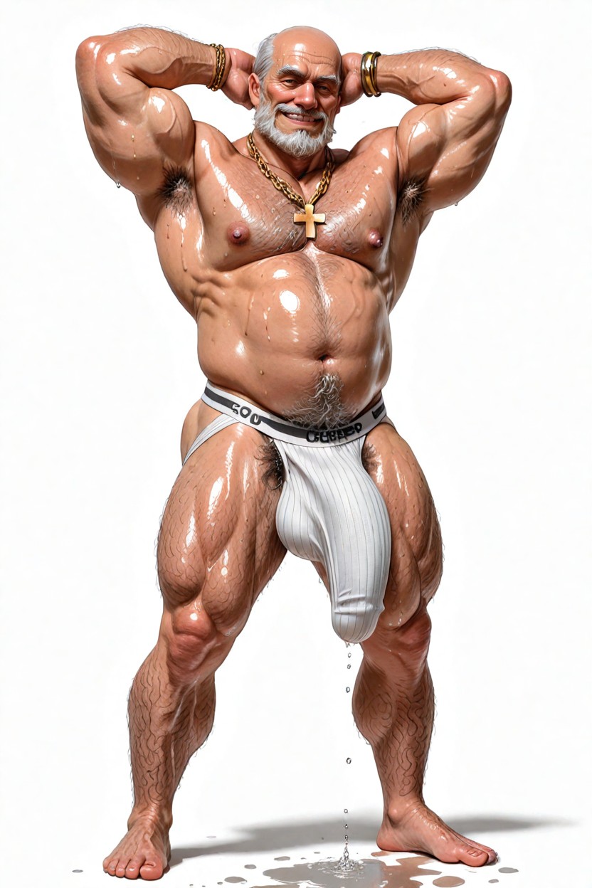 Extra Long Penis Bulge, Bottom Of Bulge Is Shaped Like Giant Glans, Oiled Skin Pornografia gay com IA