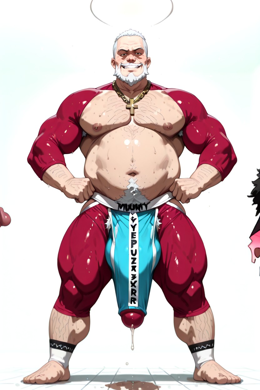 ヒゲ, Excessively Hairy Belly, Highly Detailed Jock Strap ゲイAIポルノ