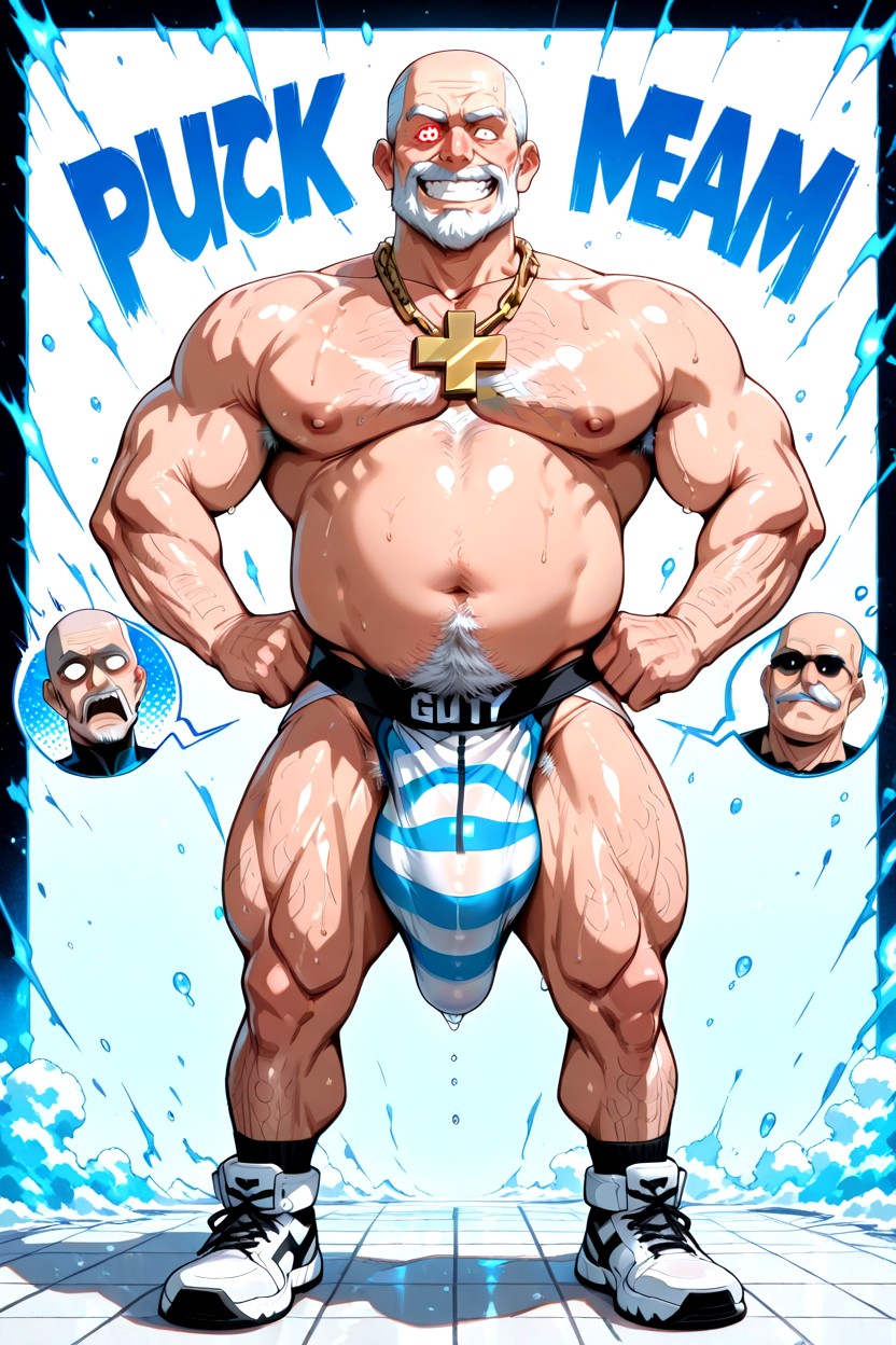 Penis Bulge Sagging Excessively Low Stretching Fabric Aggressively, Muscle Gut Body, 가슴 털 게이 AI 포르노