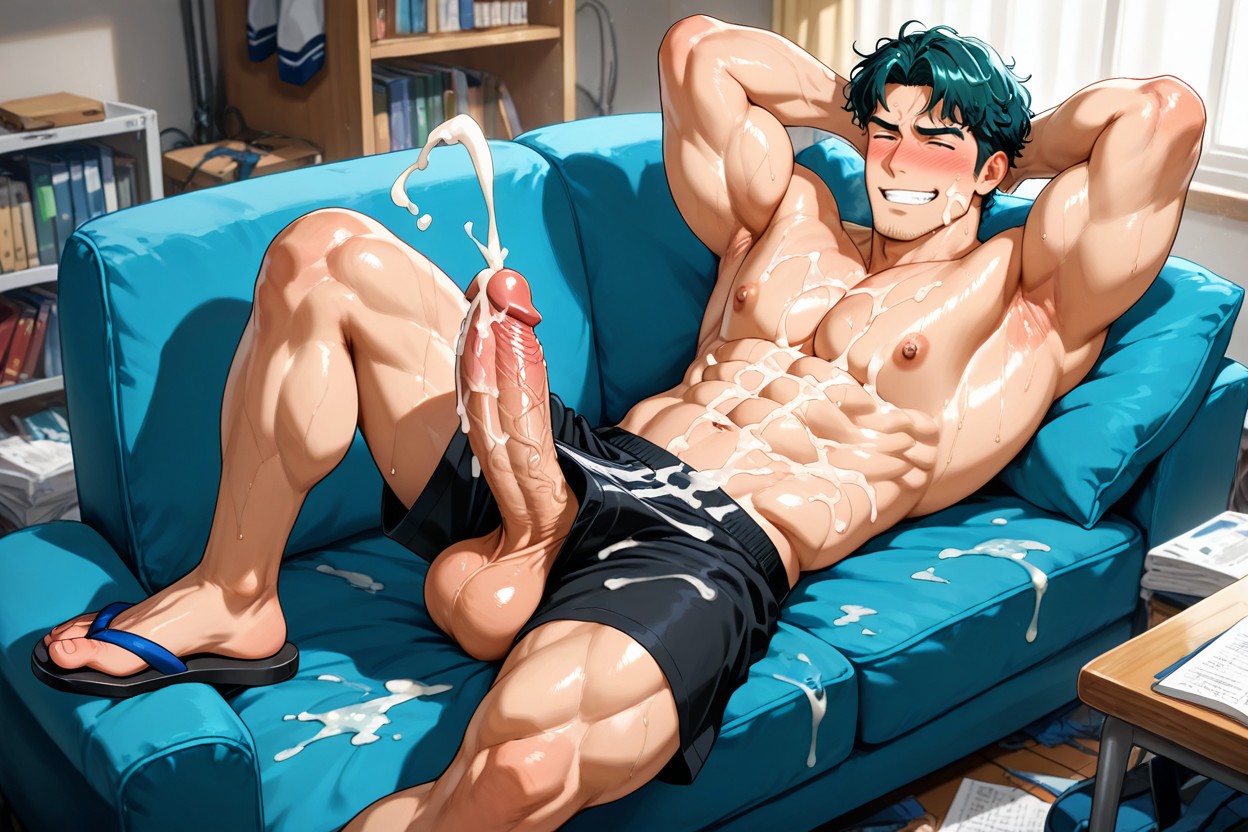 Sweating A Lot, Bed, Huge Balls 게이 AI 포르노