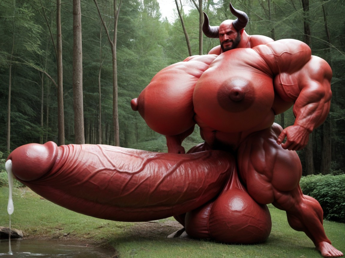 Hyper Veiny Muscles, Thick Black Horns, Oversized Hyper Gigantic Balls AI Gay Porn