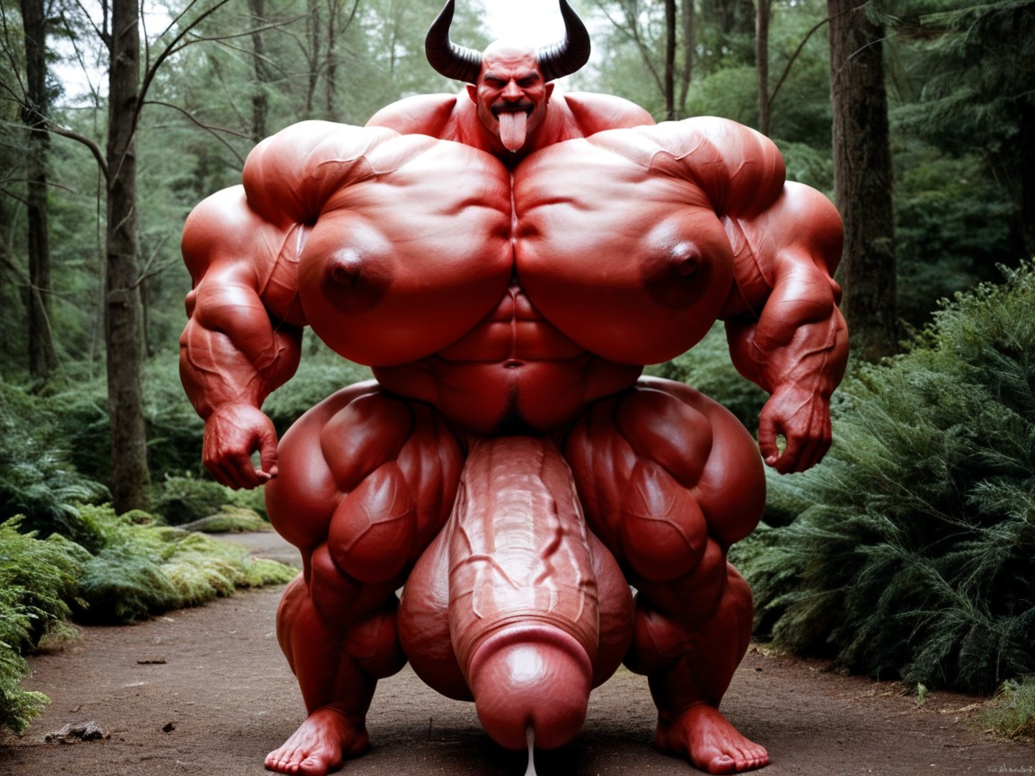 Fully Red Skin, Extreme Massive Muscles, Oversized Hyper Muscles Pornografia gay com IA