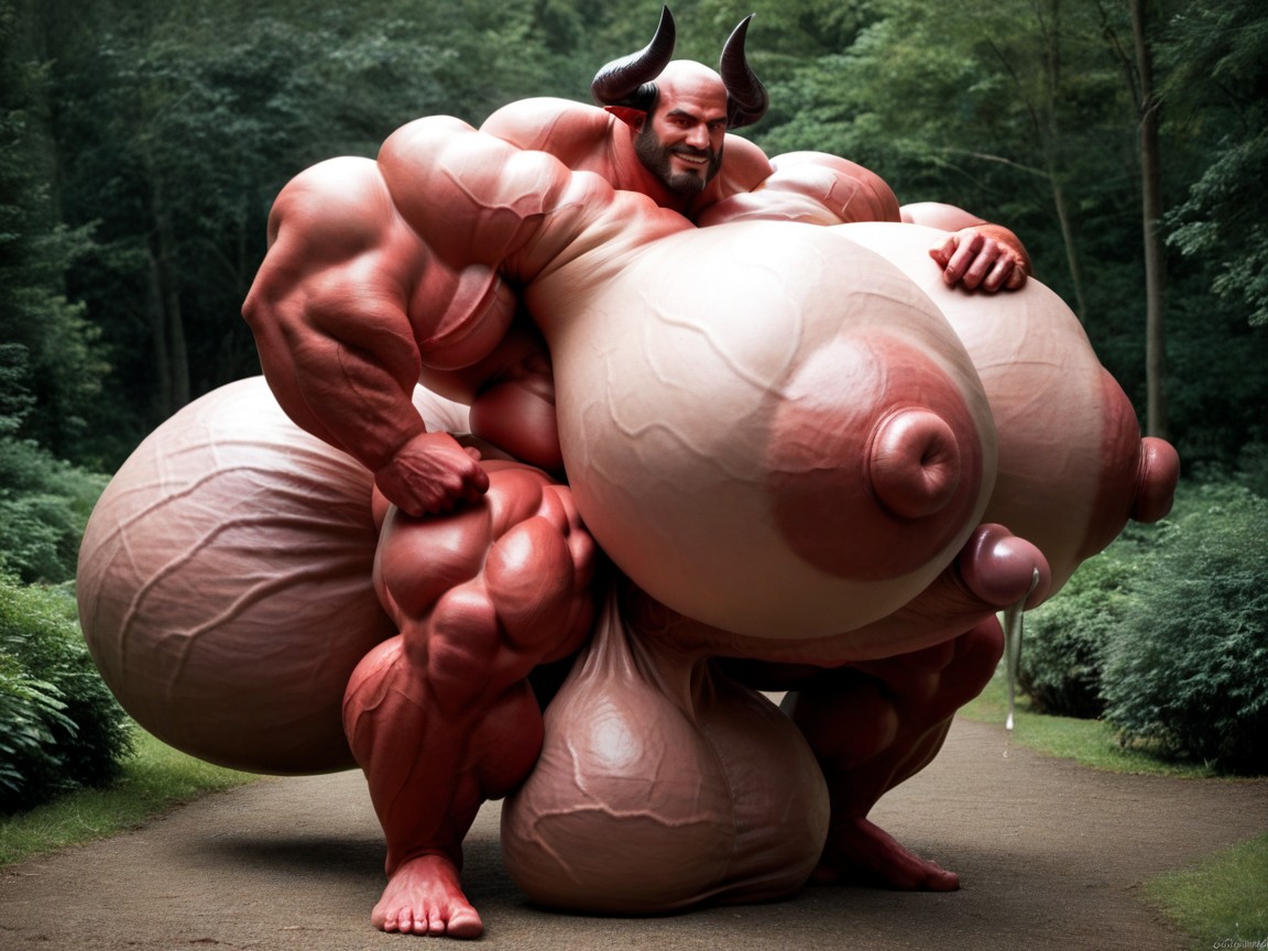 Exremely Red Skin, Hyper Wide Stuffed Muscle, All Muscle Hyper Sized 게이 AI 포르노