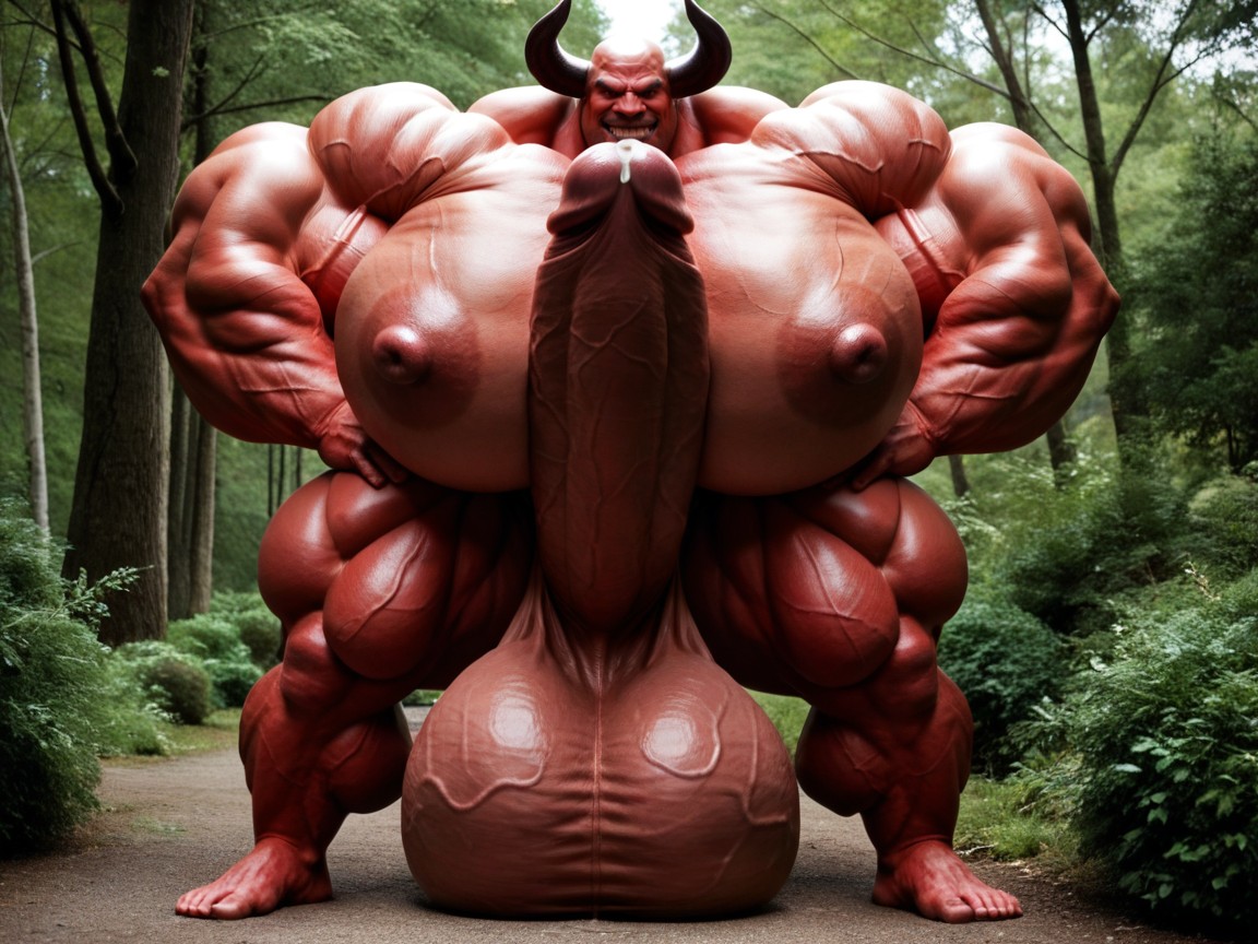 Exremely Red Skin, Extreme Hyper Testicles, Hyper Massive Oversized Muscles 게이 AI 포르노