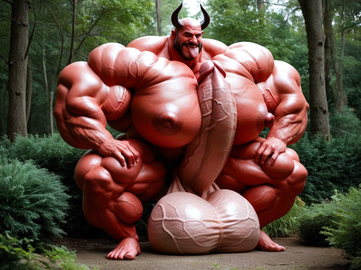 Hyper Puffy Cock, Oversized Hyper Muscles, 빨간색 게이 AI 포르노