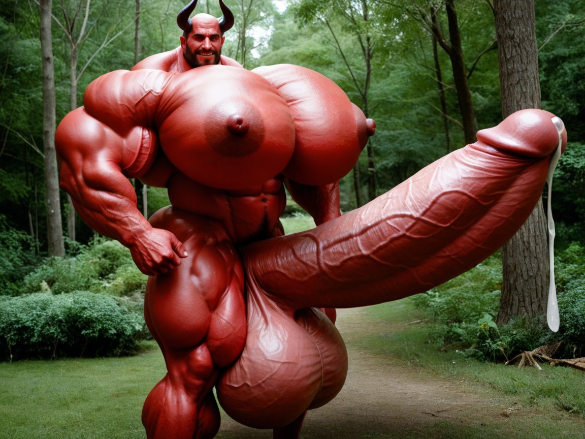 Oversized Hyper Muscles, Fully Red Skin, Massive Oversized Hyper Testicles Porno gay IA