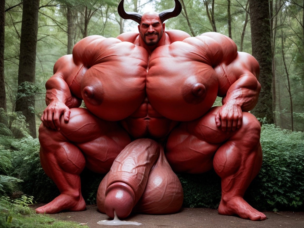 1 Pessoa, Hyper Red Skin, Oversized Hyper Muscles Pornografia gay com IA