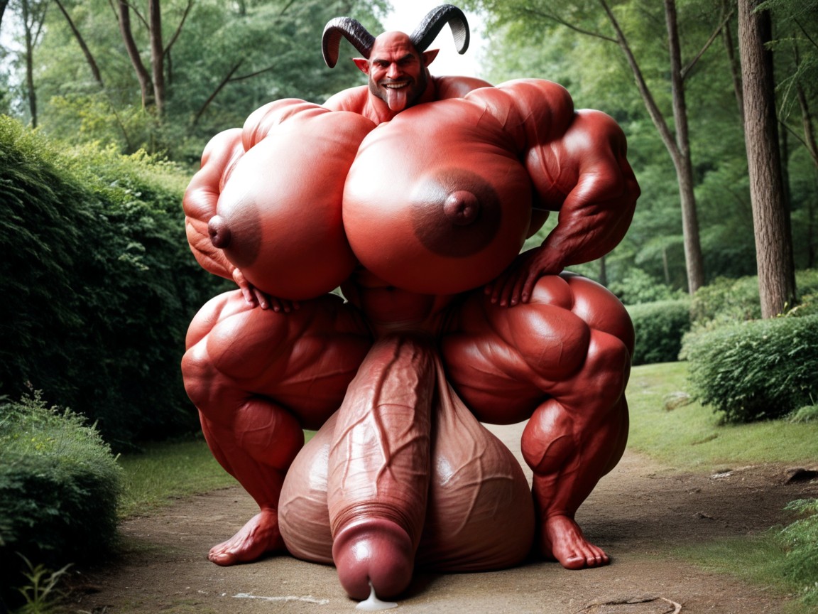 Hyper Puffy Nipples, All Muscle Hyper Size, 舌を出す ゲイAIポルノ