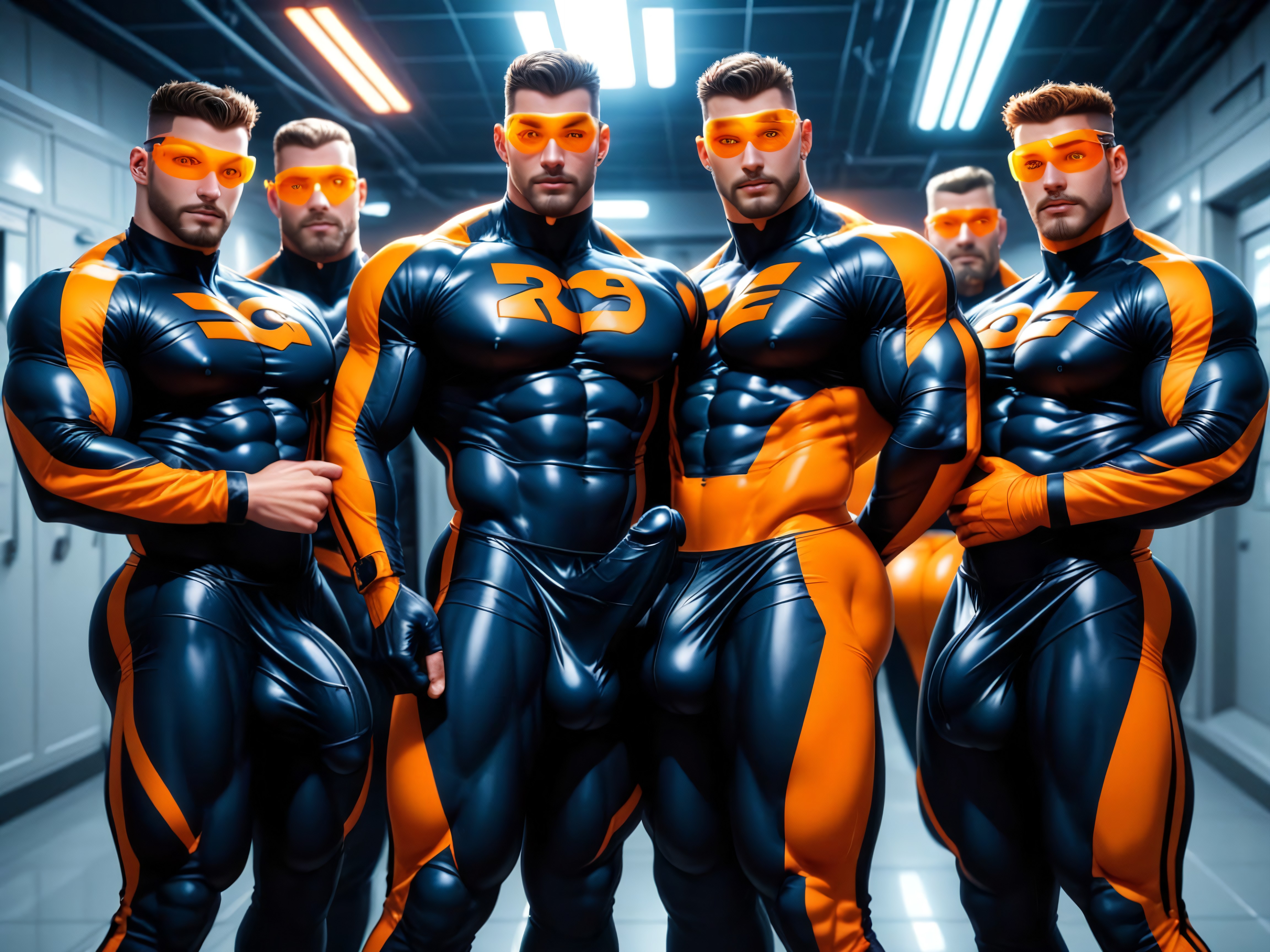Bodysuit Is Extremely Form Fitting, Form Fitting Clothes, All Clones Look Very Slutty AI Gay Porn