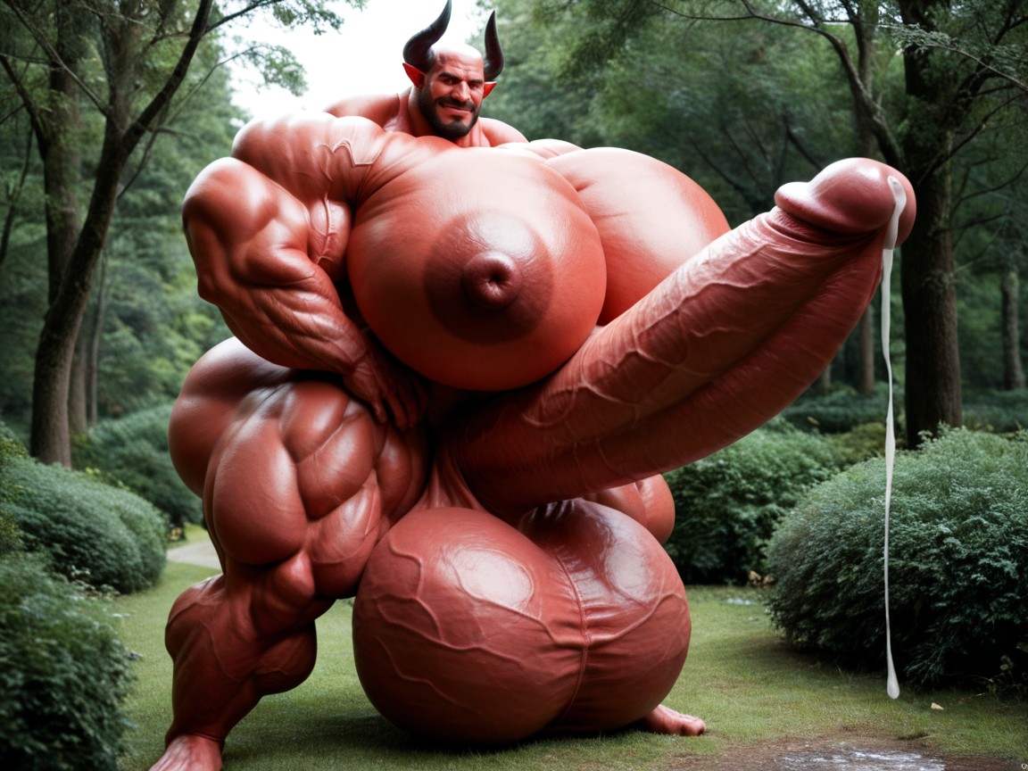 Hyper Red Skin, Muscle Growth, Forest AI Gay Porn