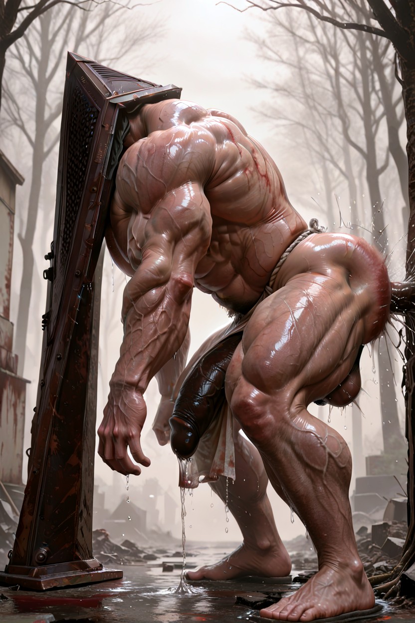 Hyper Muscular Body, Massive Pecs, White Wet Seethrough Fundoshi AI同性戀黃片