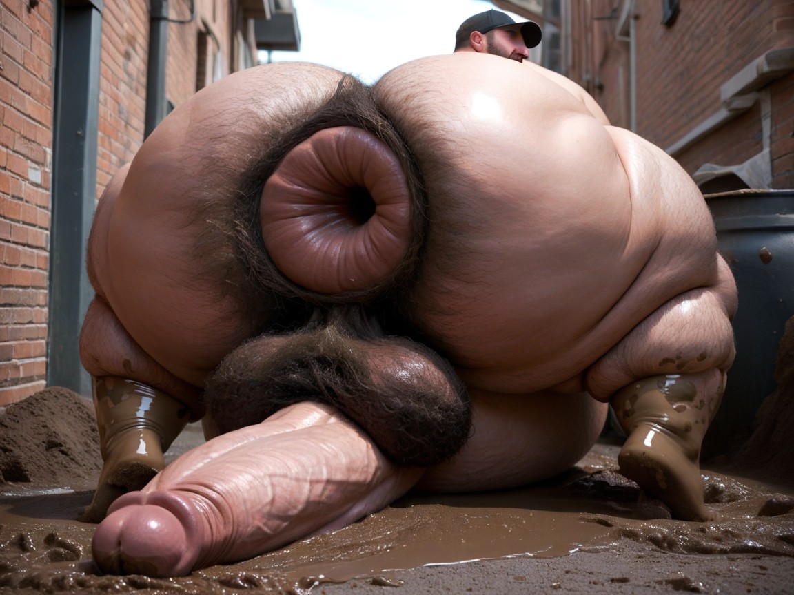 Hyper Hairy Balls, Hyper Cock, Showing Holes AI Gay Porn