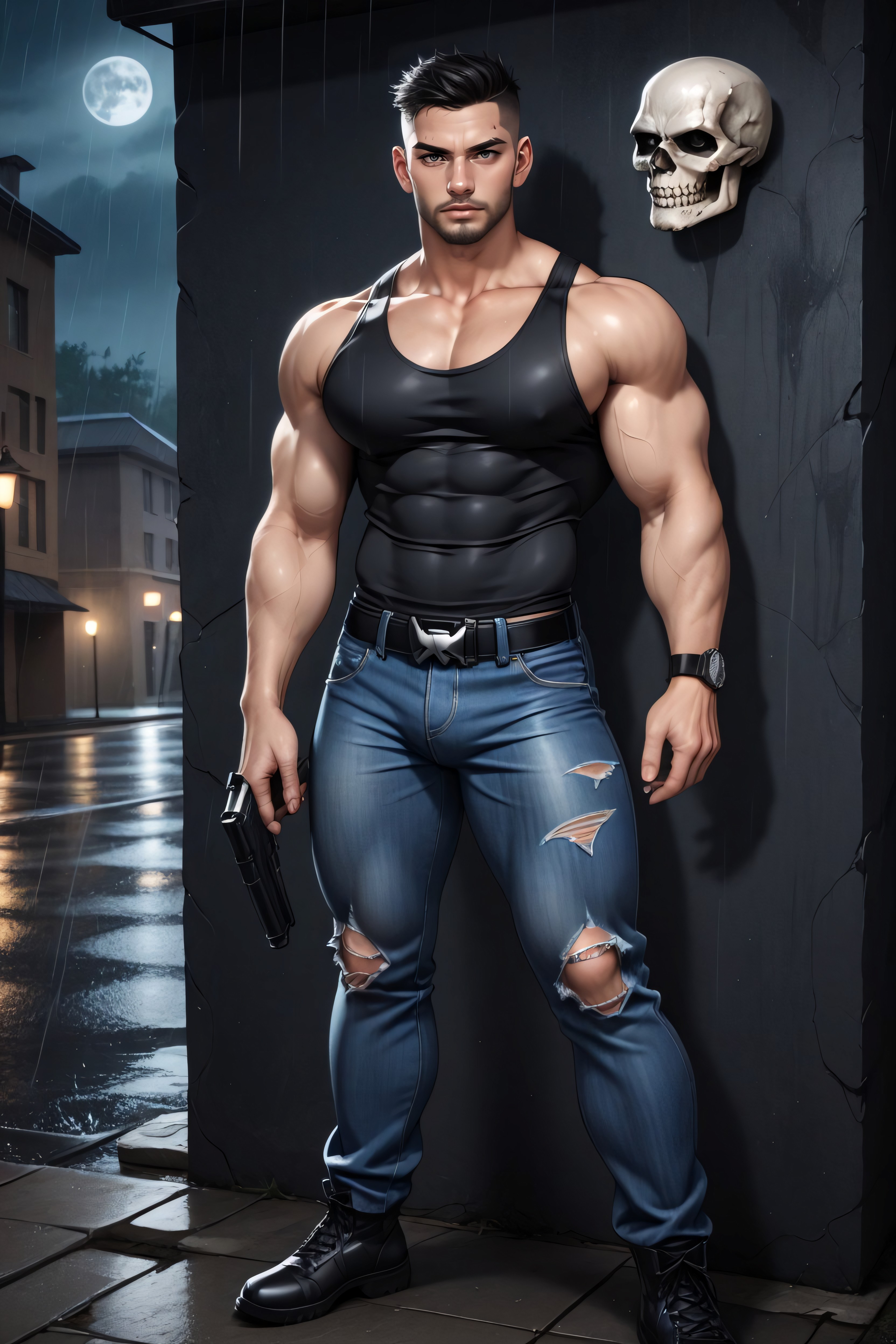 Biceps, Black Boots, Rain AI Gay Porn