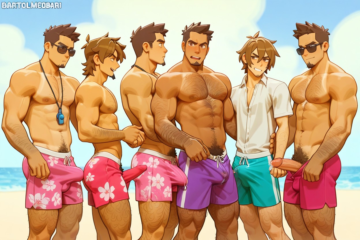 Detailed Eyes, Pecs, Bulge With A Hard Penis ゲイAIポルノ