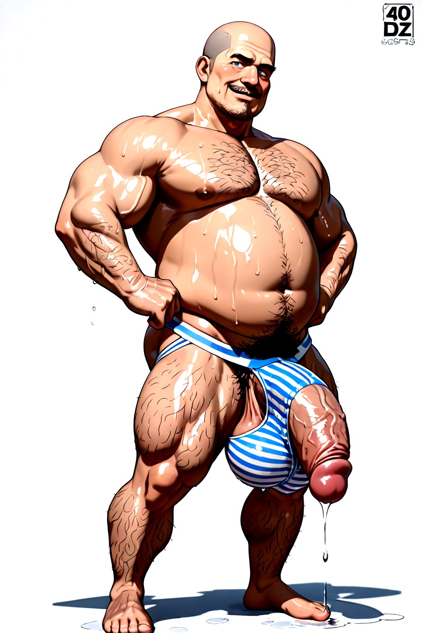 Colossal Pecs, Excessively Hairy Chest, Curly Body Hair Strands Cover Entire Skin Pornografia gay com IA