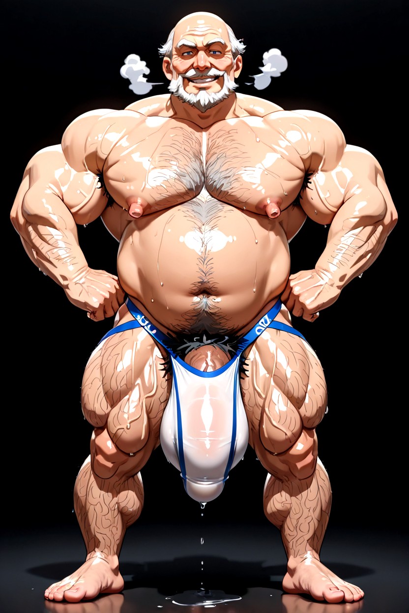 Excessively Hairy Chest, Spiky, Impossibly Long Hyper Penis Bulge 게이 AI 포르노