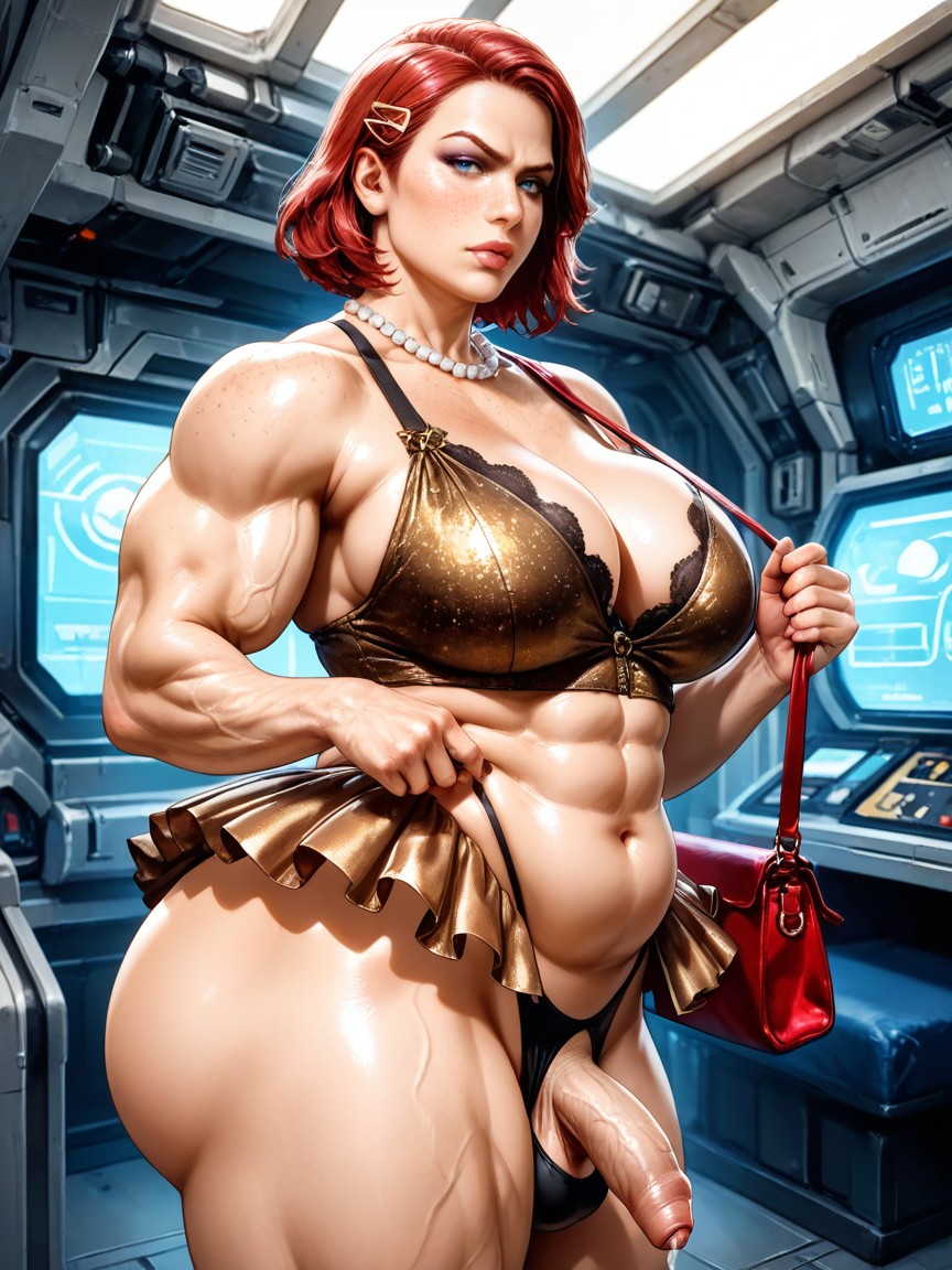 Exaggerated Ultra Waist, Big Biceps, Woman Pornografia gay com IA