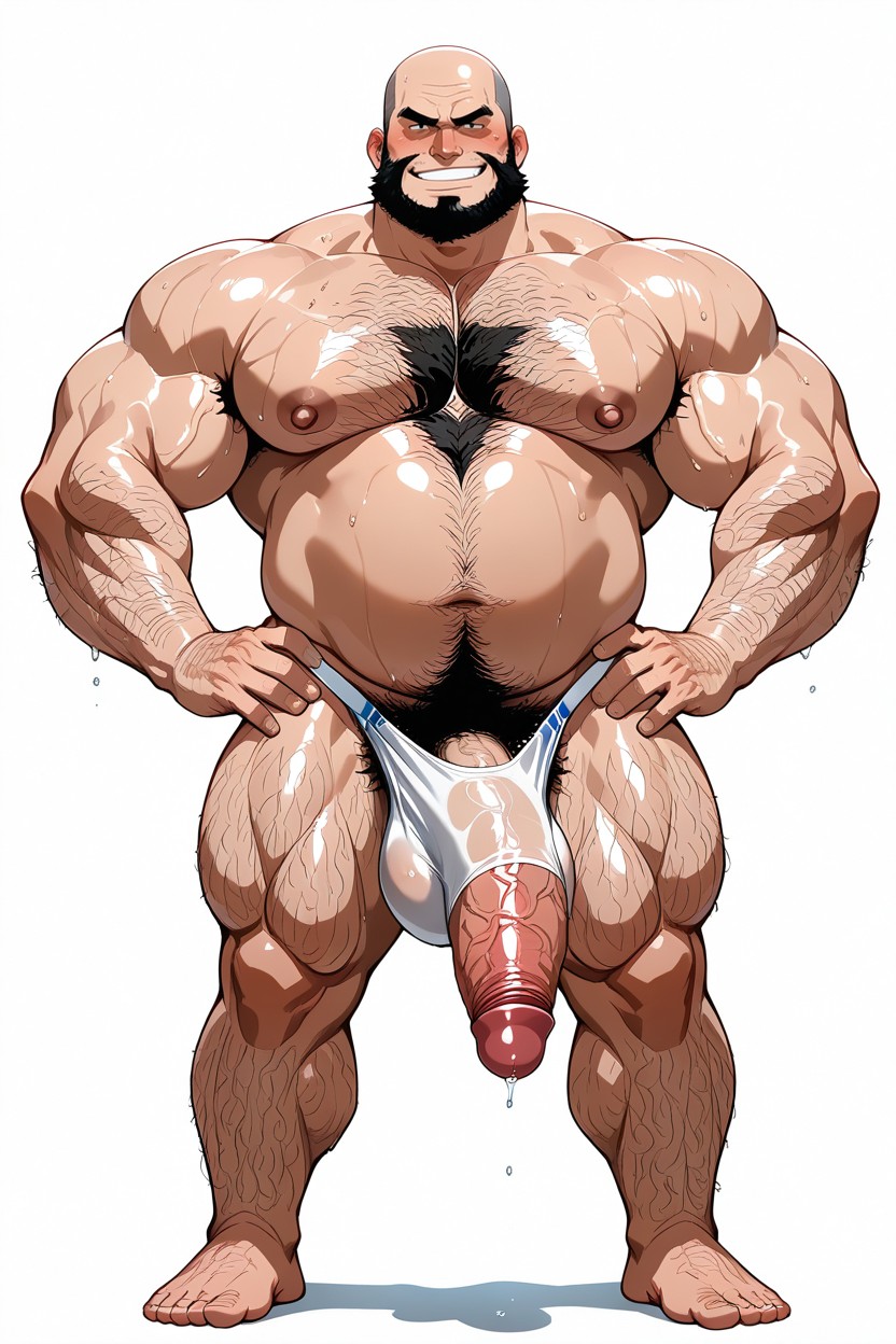 Curly Facial Hair, Giant Glans, Hyper Muscles Pornografia gay com IA