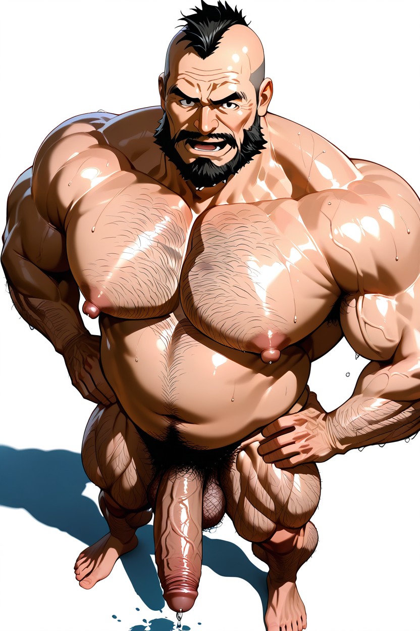 Giant Chest Hair Clusters, 프론트뷰, 특대 근육 게이 AI 야짤