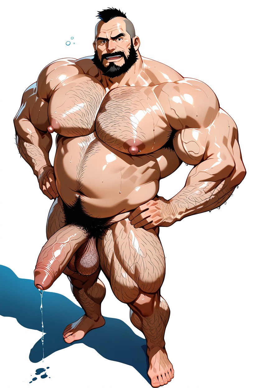Aggressive Chest Hair, Long Hairy Legs, Low Hanging Pecs 게이 AI 야짤