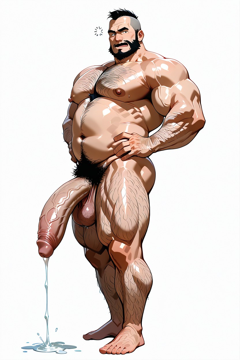 Masculine Face, Very Hairy Chest, Solid White Background AI同性恋黄片