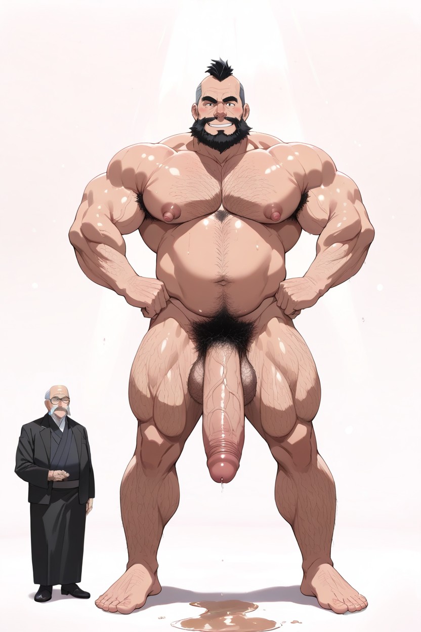 Fat Muscle Gut Body, 得意げな表情, Giant Chest Hair Bundles ゲイAIポルノ