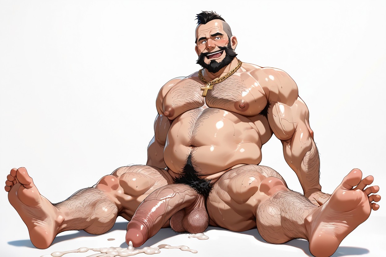 Aggressive Body Hair, Solid White Background, Tall ゲイAIポルノ