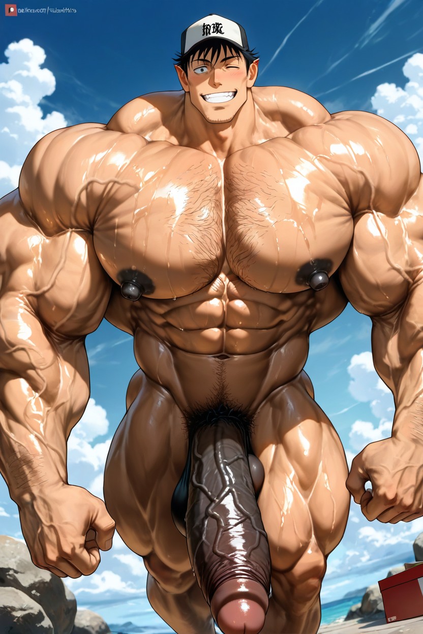 Muscular, Hairy Derierre, Brought A Pizza Box 게이 AI 포르노