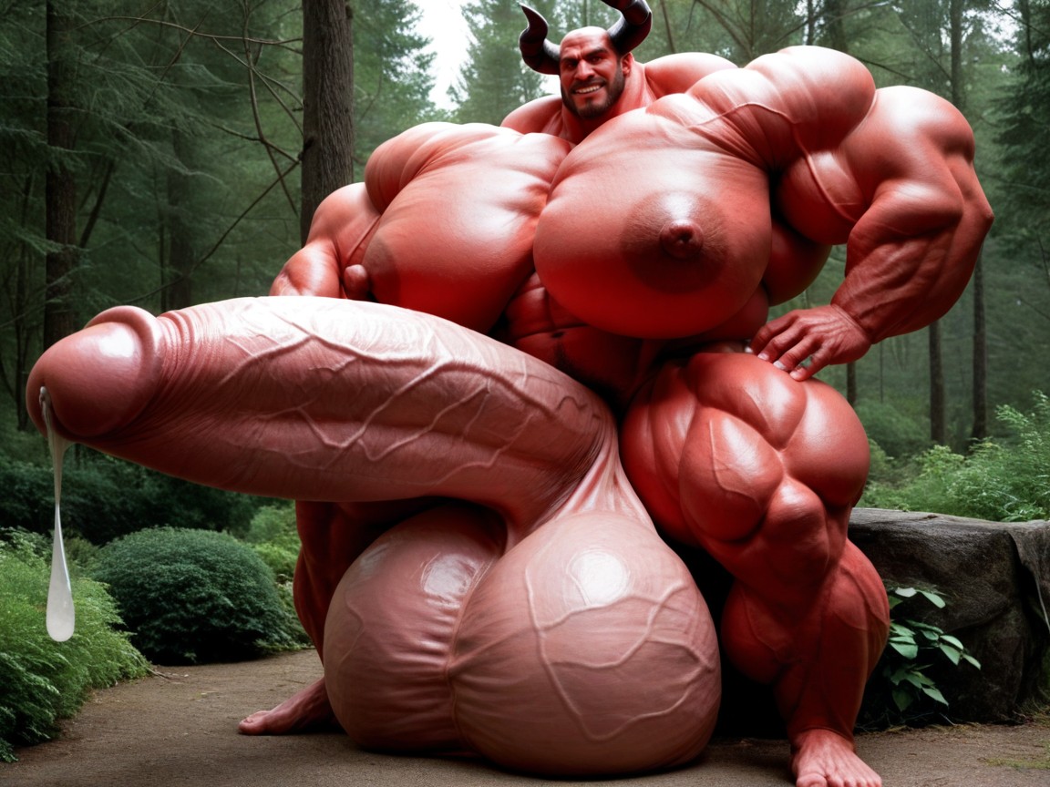 Massive Muscles, Hyper Puffy Nipples, Cock Bigger Than Human Pornografia gay com IA